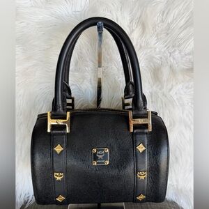 MCM Black Satchel with Gold Accents
